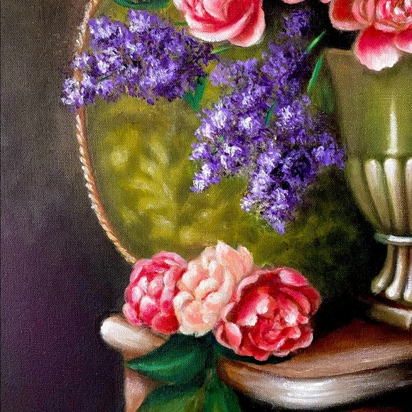 Giclee still life pink roses flowers in the vase floral print on wrapped canvas - Picture 5 of 5